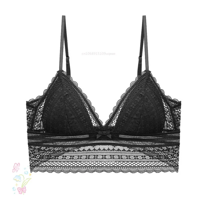 French Lace Lingerie for Women Sexy U-shaped Large Backless Thin Style Without Steel Rings Triangular Soft Cup Bra Cover