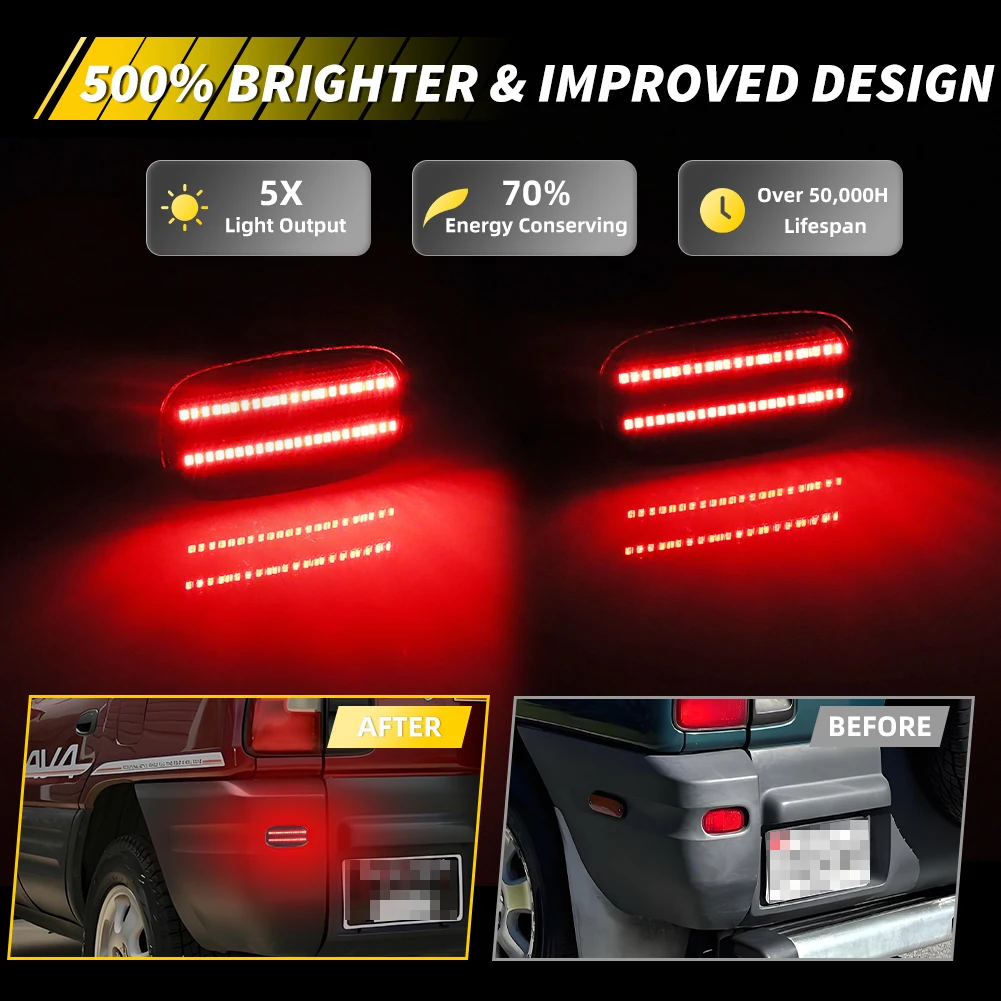 2Pcs For 1996-2005 Toyota RAV4 2010-2014 Toyota Matrix Rear Daytime Running Light Tail Light Brake Light Reflector Light Red LED - view 5