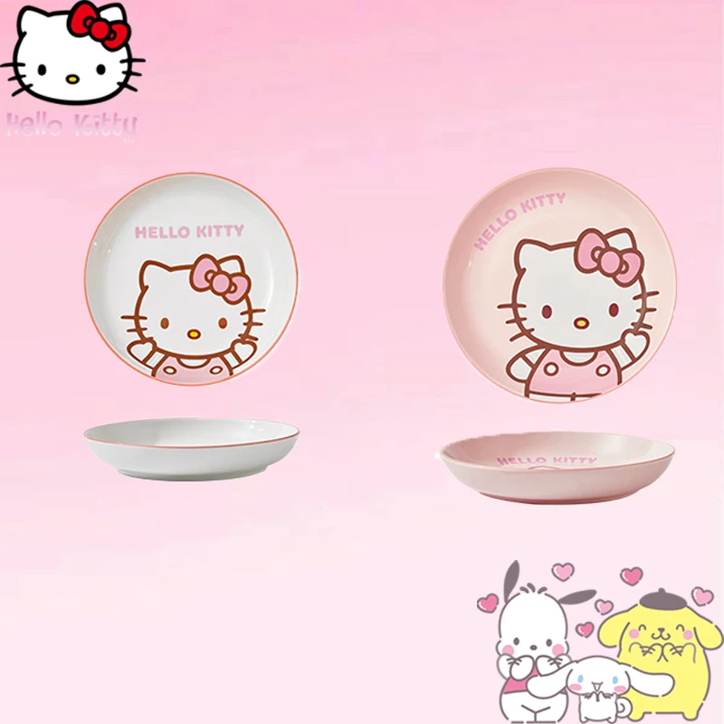 

Hello Kitty Plate Sanrios Anime Ceramics Steak Pasta Plate Deep Round Kawaii My Melody Tableware Child Breakfast Plate Cute Gift