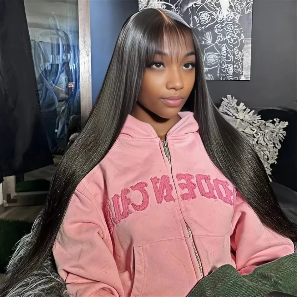 Straight Transparent Lace Front Wig With Bangs Human Hair Wig 13x4 Lace Frontal Wig 30 Inch Long Brazilian Wig For Women Choice