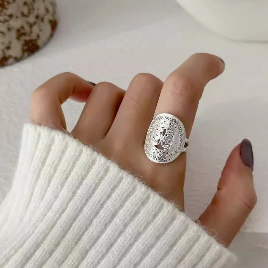 925 فضة خواتم للنساء زوجين الحد الأدنى اليدوية بسيطة الجوف جولة تدفق الدائري حزب مجوهرات هدية منع الحساسية