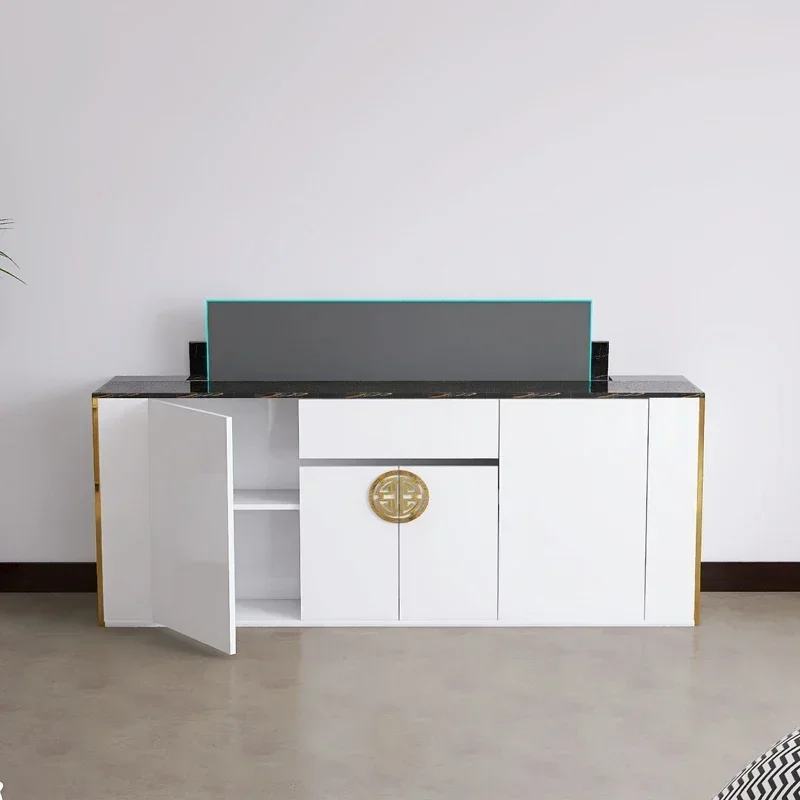 A  White smart lift TV cabinet, living room partition  style, fashionable new high-end home