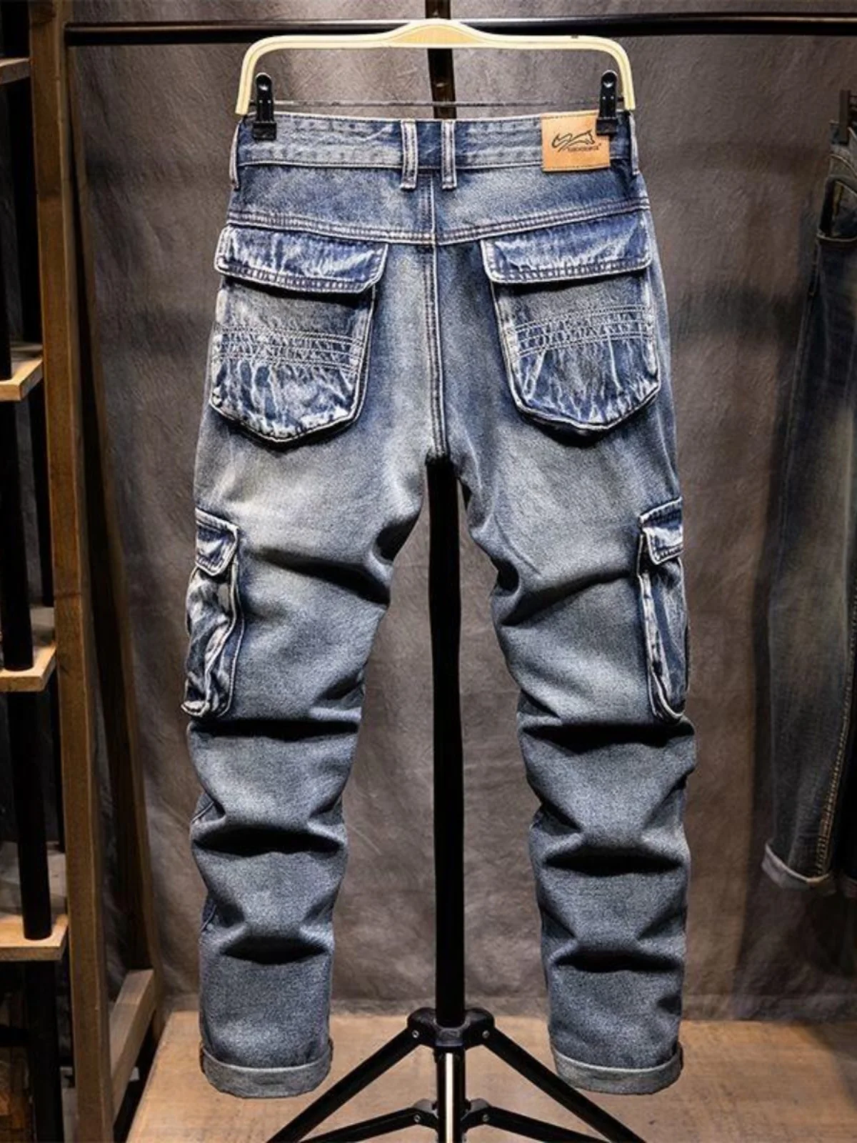 

Spring 2025 Men's Outdoor Wearable Denim Jeans Loose Straight Retro Faion Brand Workwear Multi ket Long Trousers