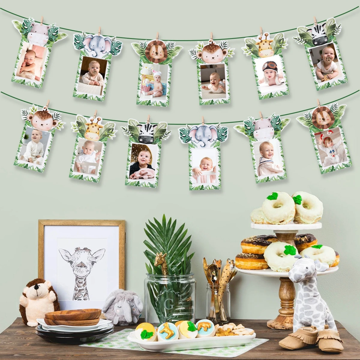 Jungle Safari Birthday Bunting Banner Woodland Safari Birthday Party Decoration Wild one 1st Jungle Birthday Party Supplies