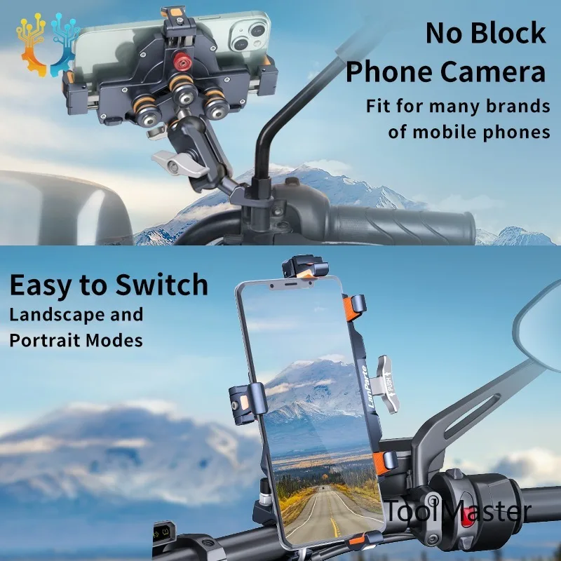 

【2026】Anti-Vibration Design 15 W Wireless Charging Mobile Phone Holder For Motorcycle Aluminum Alloy Fork Stem Mount Expansion B