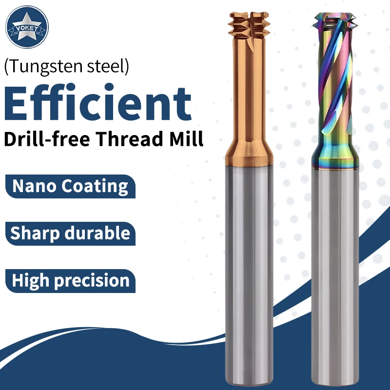 VOKET TAP No Need Drill Holes Composite Integrated Thread Milling Cutter CNC Machine Solid M1.6-12 For Steel