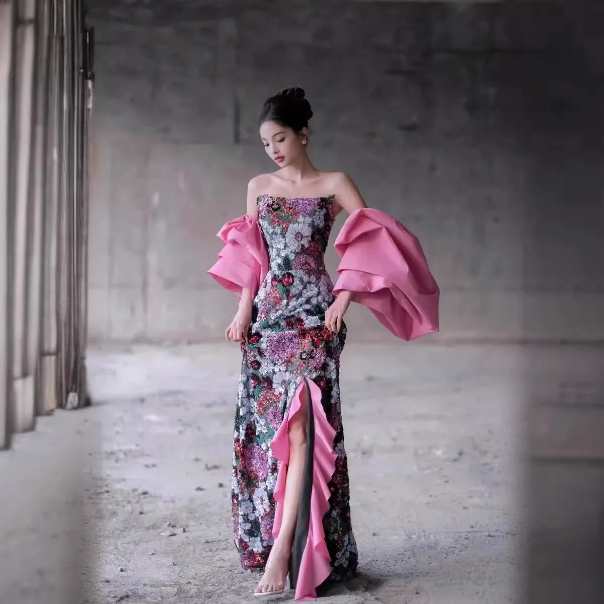 

Pink Morning Gowns New Chinese Toast Dress Engagement Dress Light Luxury Minority Slit