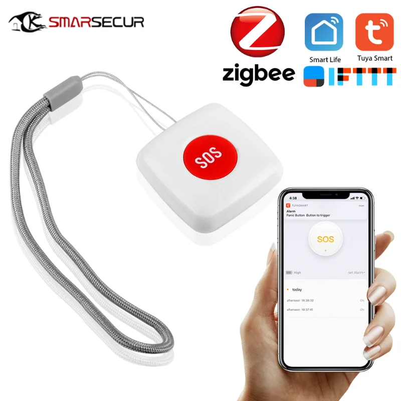 Mini Tuya ZigBee Elderly Tracker SOS Button Emergency Panic Sensor Mobile Alert Push Smart Home Automation Security Alarm System
