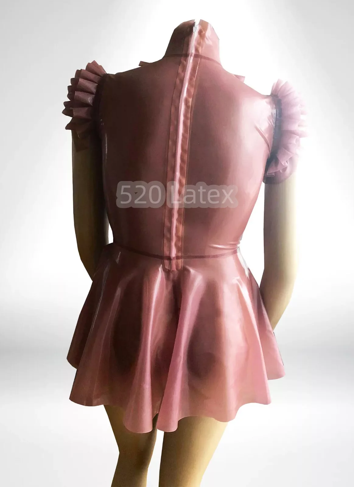 Robe Sexy en Latex Gummi pour femmes, faite à la main, en caoutchouc, col à volants, douce, fétiche, fermeture éclair au dos, poitrine 3D, 100%