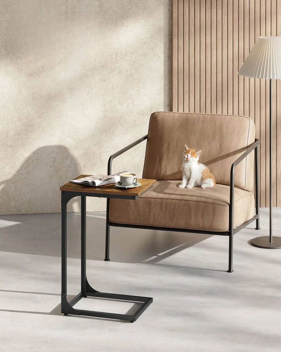C-Shaped End Table, Small Side Table For Couch, Sofa Table With Metal Frame For Living Room, Bedroom, Bedside
