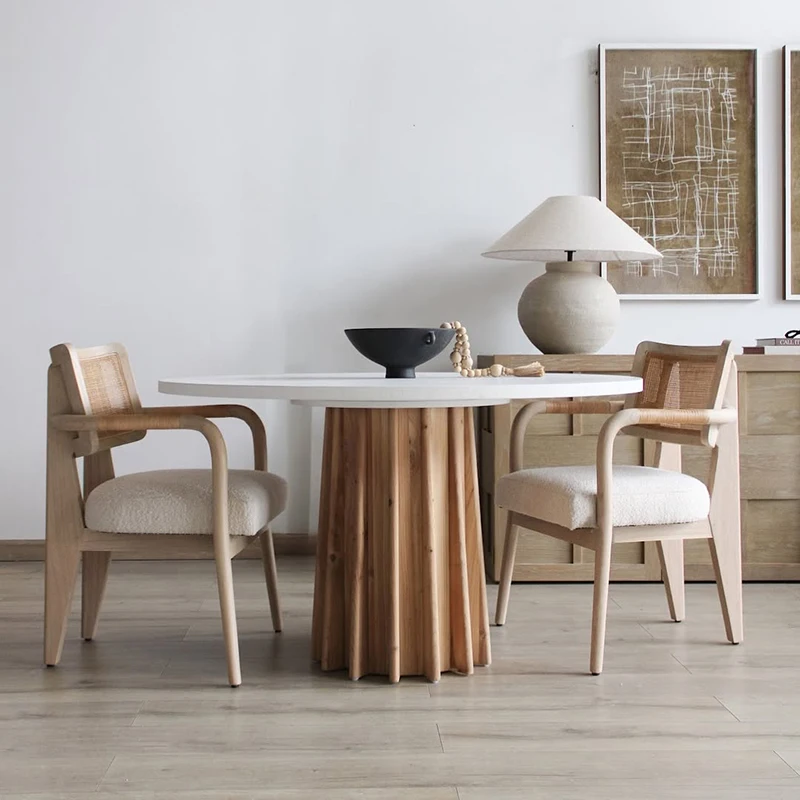 Retro Solid Wood Dining Chair Home B&B Simple Creative Design Ash Wood Armrests Assembled Adult Backrest Rattan Chair