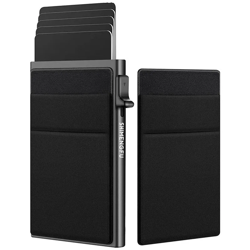 Side Push Anti-theft Brush Multi Slot Metal Card Package Aluminum Alloy Card Box Multifunctional Cash Clip Credit Card Cover