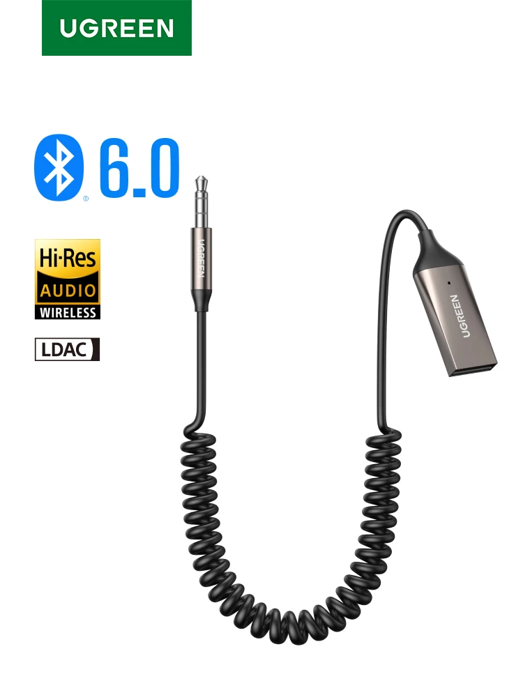 Adapter UGREEN Aux do Bluetooth 6.0 Odbiornik Bluetooth 3.5mm LDAC Hi-Res Audio do Samochodu Zestaw USB do Jacka 3.5mm z Mikrofonem Aux — 2