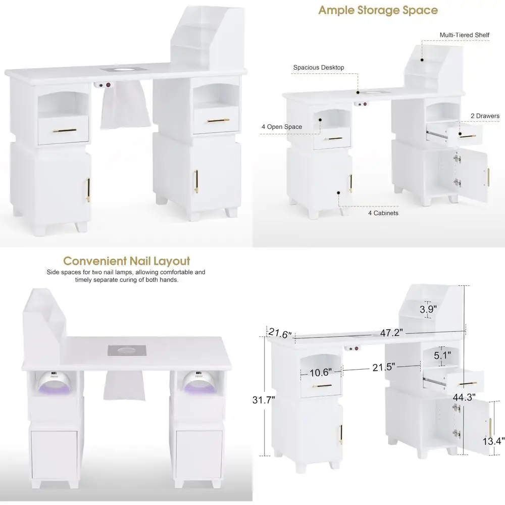 Professional Manicure Station Desk with Electric Dust Collector and Storage for Nail and Makeup Services