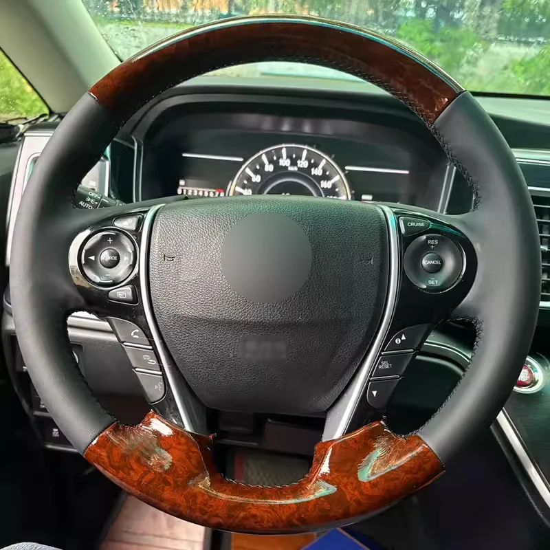 

Wood Grain Carbon Fiber with Black Leather Full Wrap Car Steering Wheel Cover Car Accessoires for Honda Odyssey Elisen Accord 9