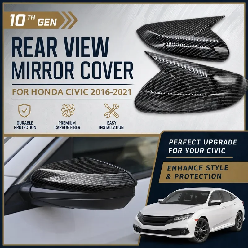 For Honda Civic 10th Gen 2016-2021 Carbon Fiber Rearview Mirror Cover Devil Ear Horn Shell Car Styling Accessories
