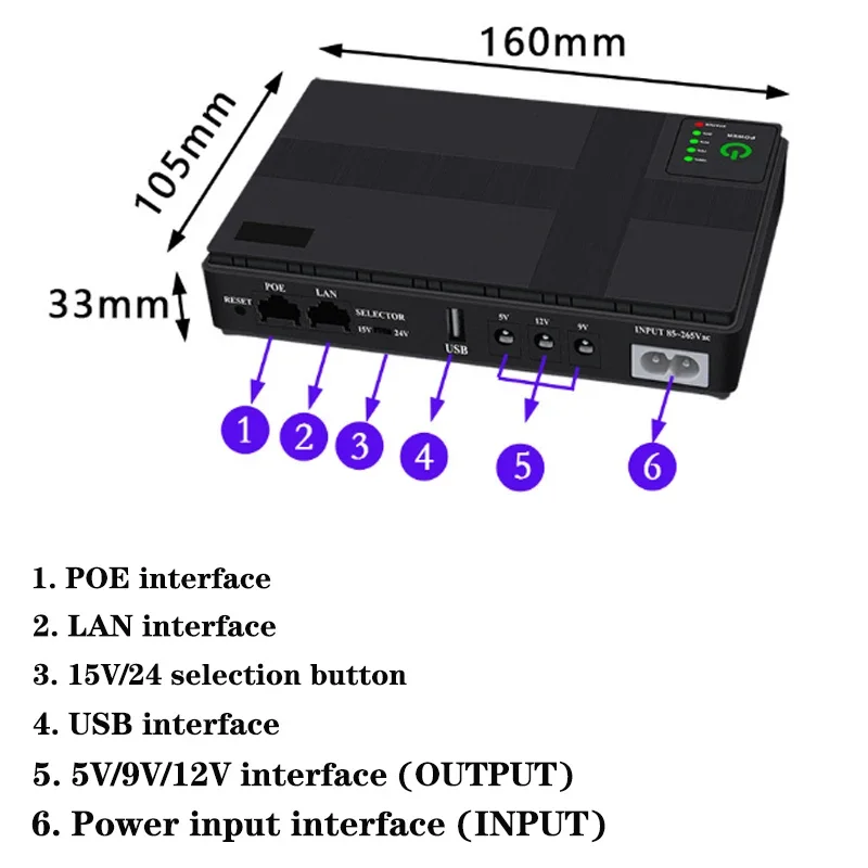 AC85-265V DC1018P Router 5V9V12V Optical Cat Monitor Backup Uninterruptible 8800/10400Mah Power Supply Charger Cell Phone DC UPS