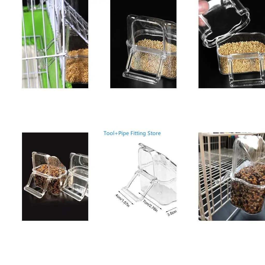 F92B Bird Feeder for Cage Hanging Parakeet Water Container Cockatiel Feeding Plastic Box Transparent with Perch