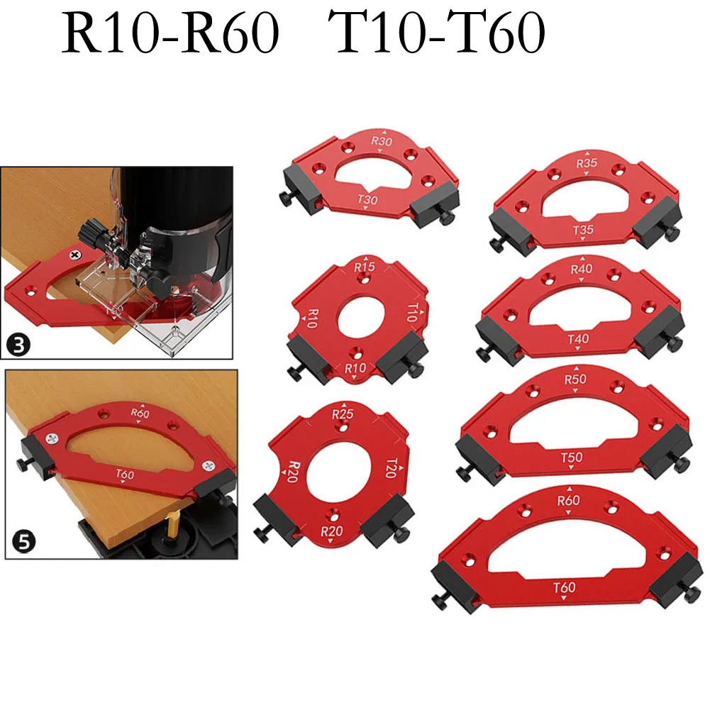 7pcs Aluminium Alloy Table Corner Routing Jig Set with Radius Templates R10 R20 R30 R35 R40 R50 R60 for Router Trimming