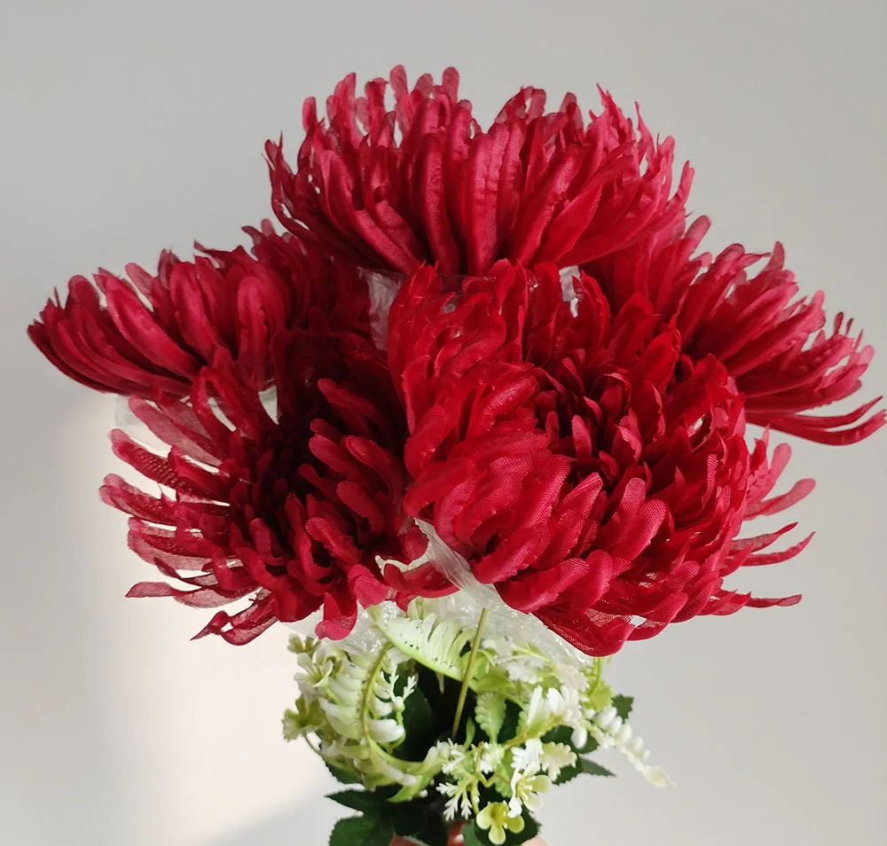 Künstliche Blumen, Chrysanthemensträuße, 7-köpfige Seidenblume für Hochzeit, Schreibtisch, Zuhause, Party, DIY, Dekoration, gefälschte Rosen, Blumenarrangements – Detail 10