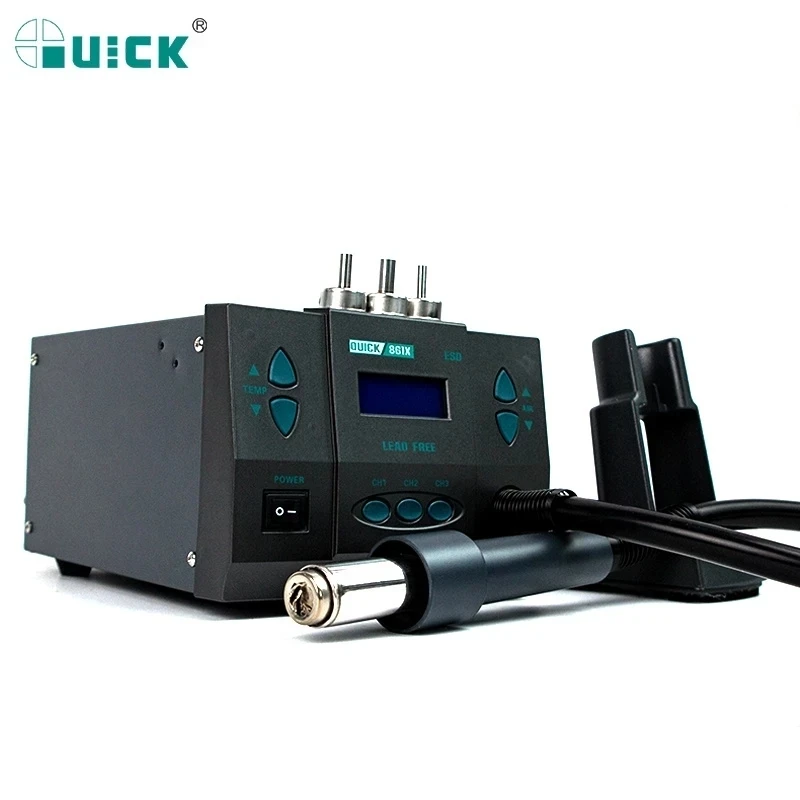 

Quick 861X smart lead-free hot air rework station hot Gun Soldering Station with 3 air nozzle 1300W Desoldering Station