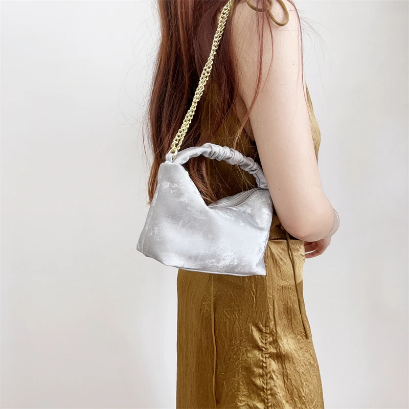 

New Chinese Style Women's Bag Hand Crossbody Chain Small Square Bag Texture Sense of Solid Color Shoulder Bag