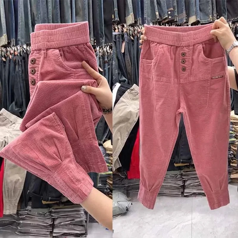 

Autumn Winter Corduroy Casual pants Women 2023 New High Waisted All-Match Slim Radish pants Female Thicken Harlan Pants Ladies