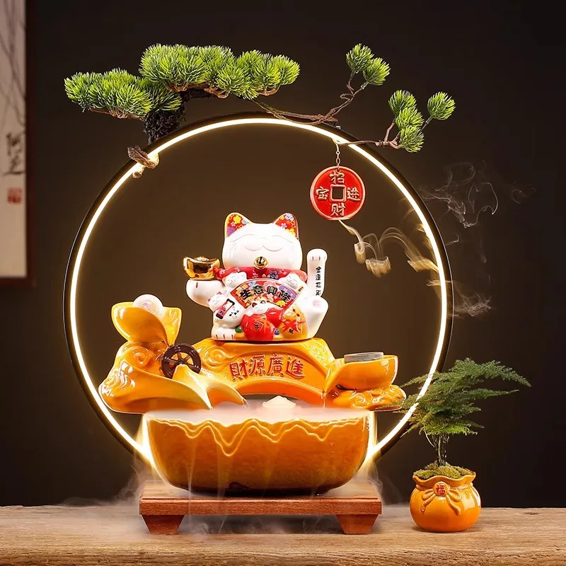 Lucky Cat Flowing Water Ornament Office Decoration Circulating Water Desktop Front Desk Store Fortune Cat Opening Gift