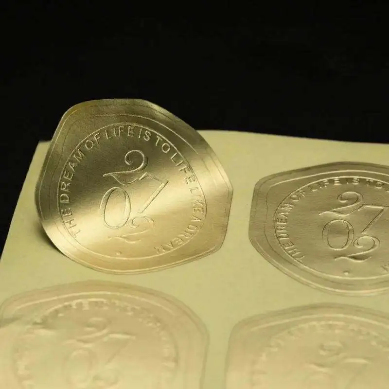 Customized logo self-adhesive 3D relief sticker with durable gold/silver foil label, suitable for packaging sealing labels