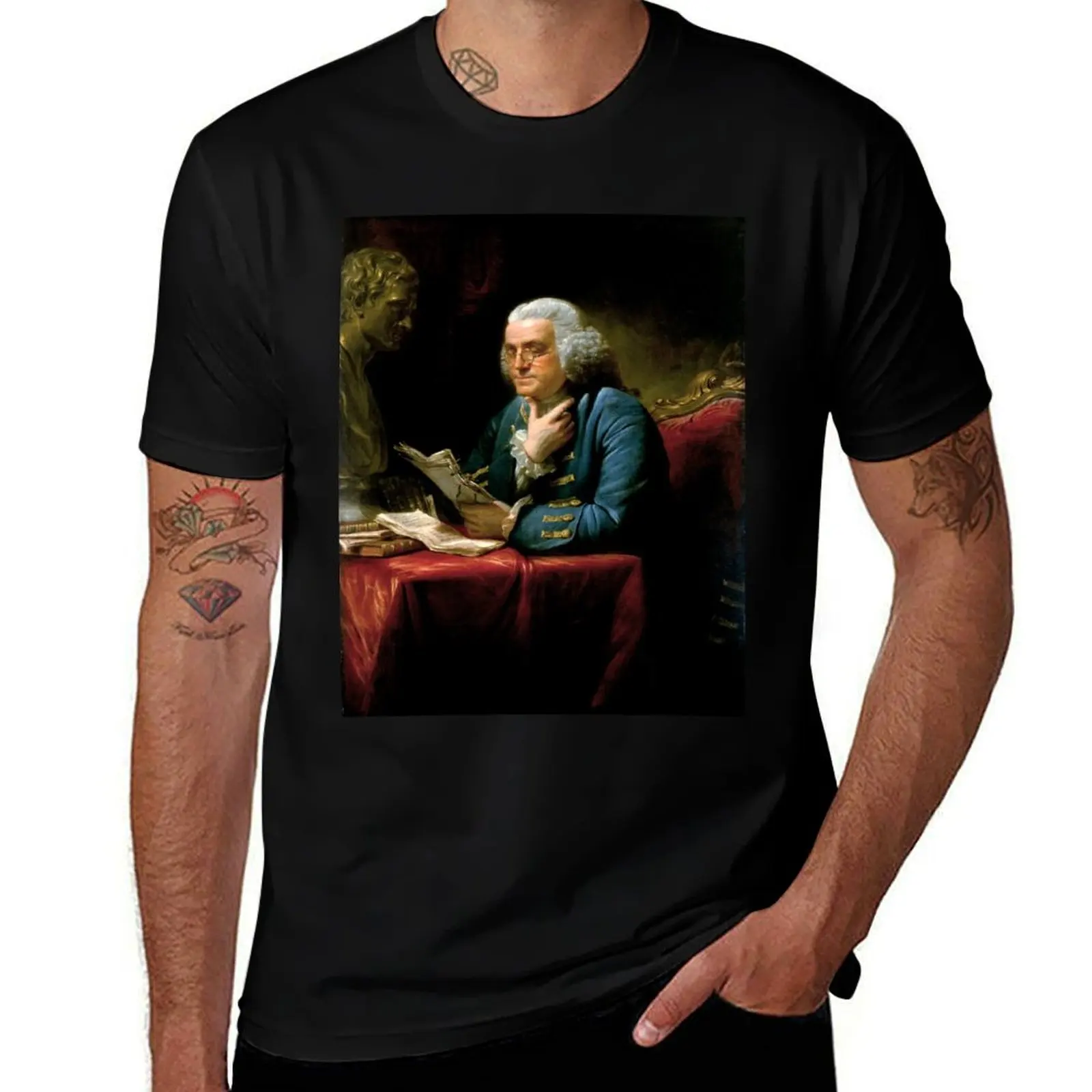 

Benjamin Franklin by David Martin, 1767 T-Shirt Blouse heavyweights t shirt men 100℅ cotton