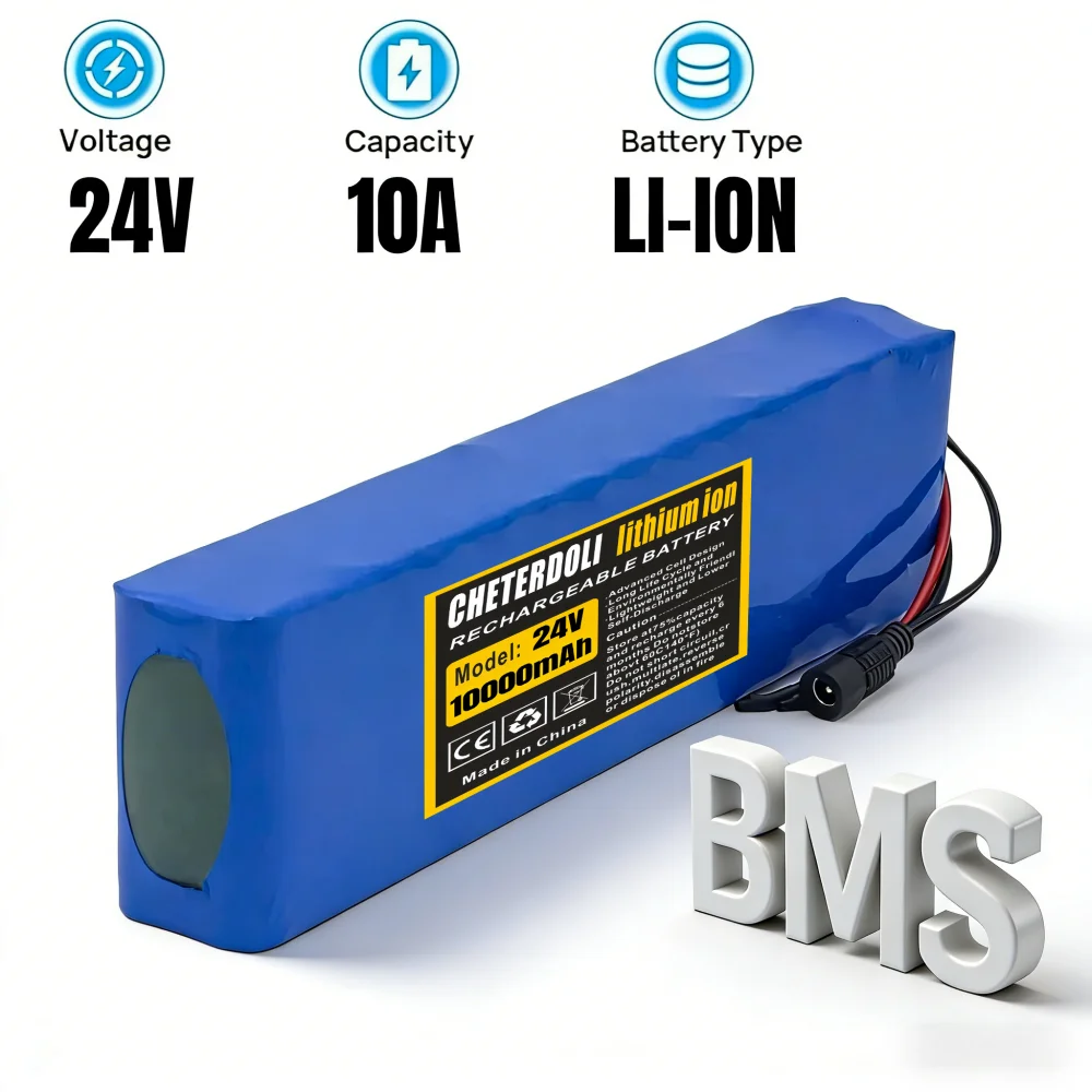 lithium battery 24V 10Ah 7S4P 250W 29.4v 10000mAh 18650 pack electric scooter 15A power seat BMS power supply+29.4v 2A charger.