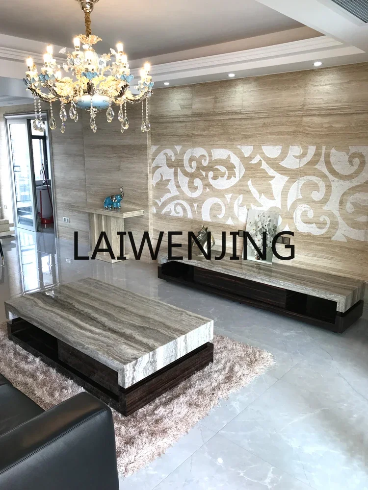 Natural white gray travertine coffee table TV cabinet can be combined, living room furniture marble floor cabinet