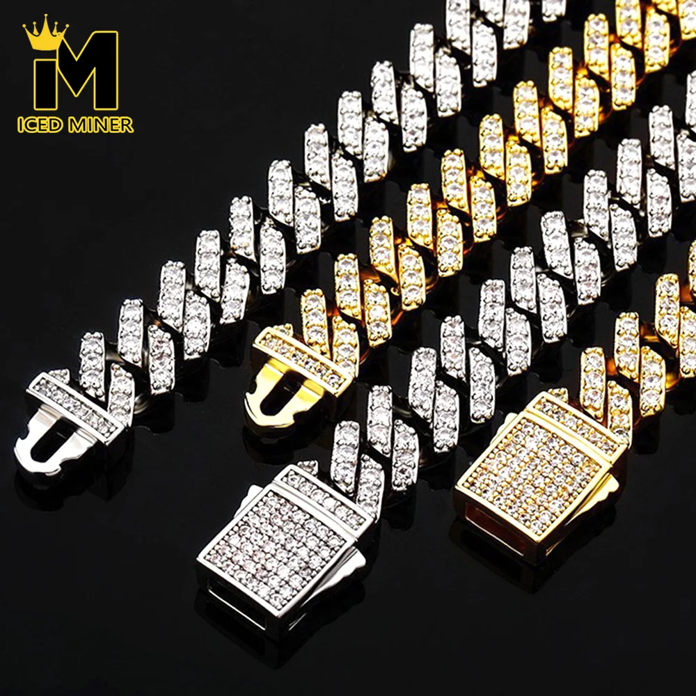 8mm Iced Out Cuabn Chain Link Necklaces for Men Women Bling Zircon Goth Hip Hop Jewelry Free Shipping