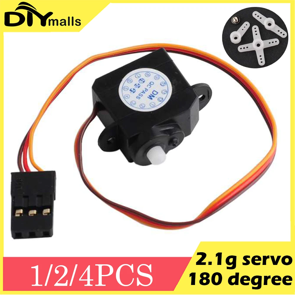 

1/2/4 PCS 2.1g Mini Micro Servo 180 Degree Rotation DM-S0020 2g Plastic Mini Servomotor 4.8V-6V for RC Hobby Parts DIY Toys