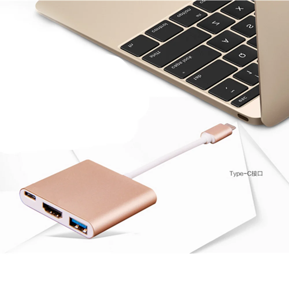 Cavo di proiezione per schermo del telefono tre in uno con guscio in alluminio 4K Docking station multifunzionale USB 3.1 da tipo C a HDMI ad alta definizione