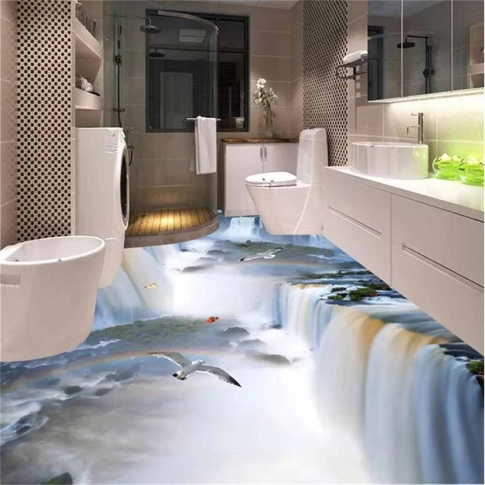 

Пол на заказ, 3d скалы, водопад, птица, ванная комната, кухня, дорожка, гостиная, самоклеящийся пол, трилл, плавающие камни, пол