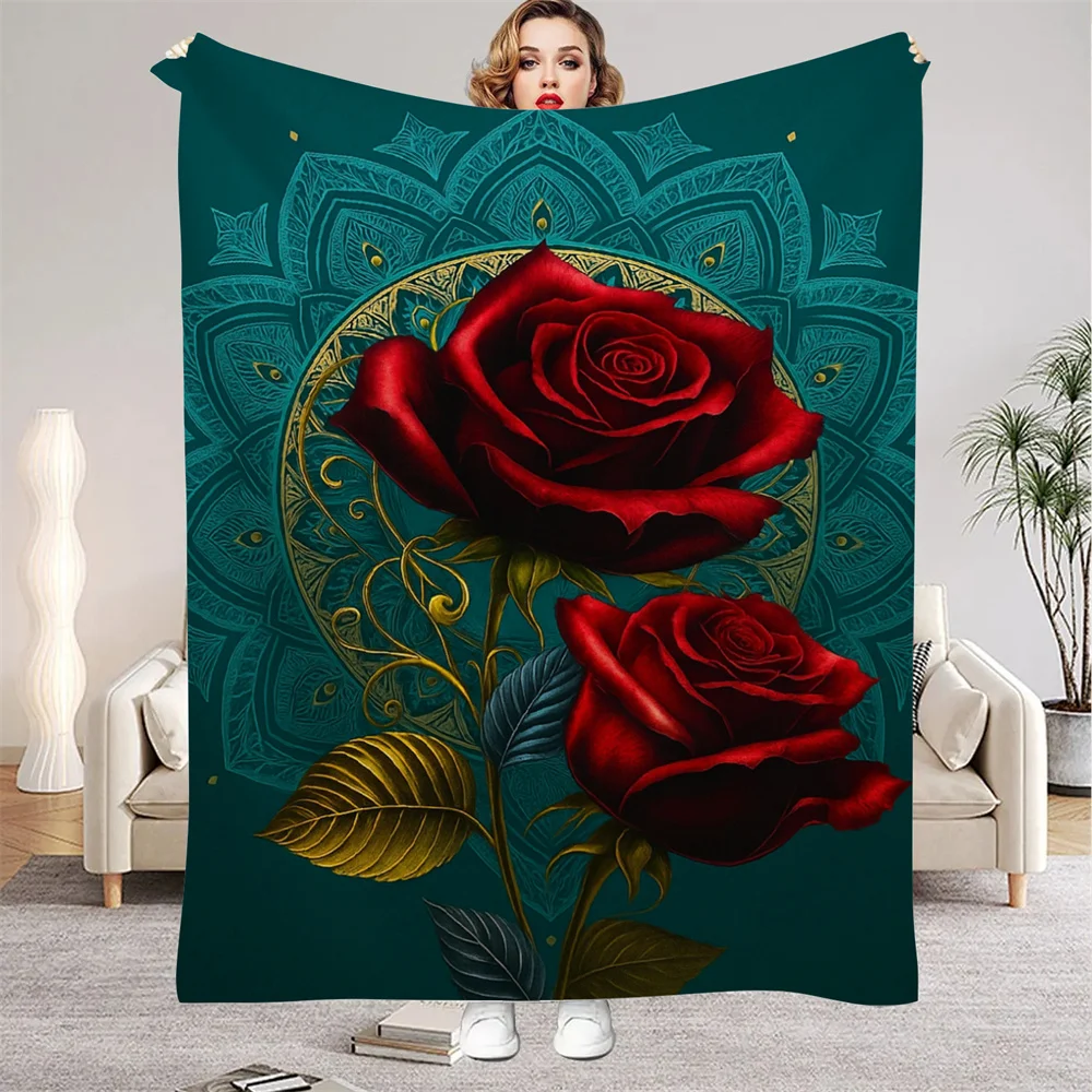 1Pcs Romantic Flowers Blanket  for Sofa Beds, Office Outdoor Applicable in All Seasons Comfortable and Warm Various Sizes