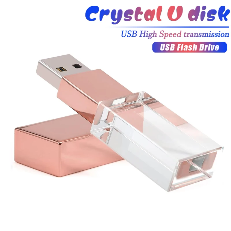 

Флешка USB2.0 с кристаллами розового золота, 128 ГБ, синяя светодиодная подсветка, стеклянная ручка, 64 ГБ, 32 ГБ, новый кристаллический прозрачный прямоугольный подлинный