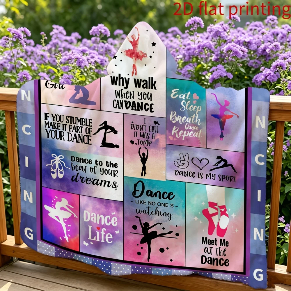 1pc Ballet-Themed Hooded Blanket with Ballerina Silhouette Gradient Checkered Soft Flannel Throw Suitable for Bed, Sofa