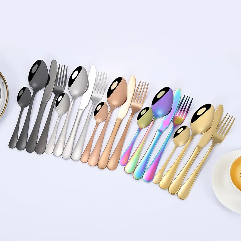 أوروبا مجموعة أدوات المائدة بسيطة الرجعية الفولاذ المقاوم للصدأ الخدمات صديقة للبيئة مجموعة أدوات المائدة 24 قطعة Juegos دي Vajilla ديكور المنزل EC50CJ #4