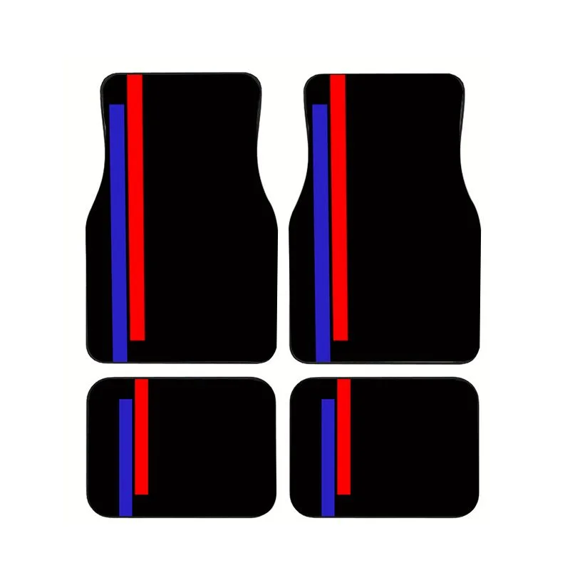 

Black Red Blue Striped Racing Style Car Floor Mats 4Pcs Universal Waterproof Foot Mats Interior Accessories For Sedan SUV Truck