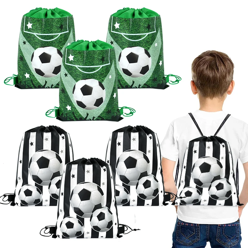 Soccer Drawstring Gift Bags Football Sport Theme Non-woven Backpack Candy Cake Snack Packaging Bag Boys Birthday Party Supplies