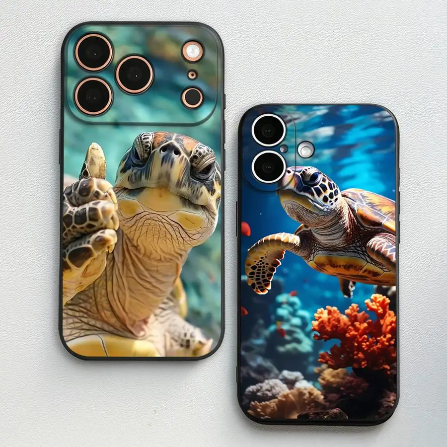Blue Ocean Turtle Sticker Case for Apple iPhone 17 Pro Max 16 14 Air 12 15 Pro 7 8 17e 13 XR XS MAX 11 Funda Phone Cover