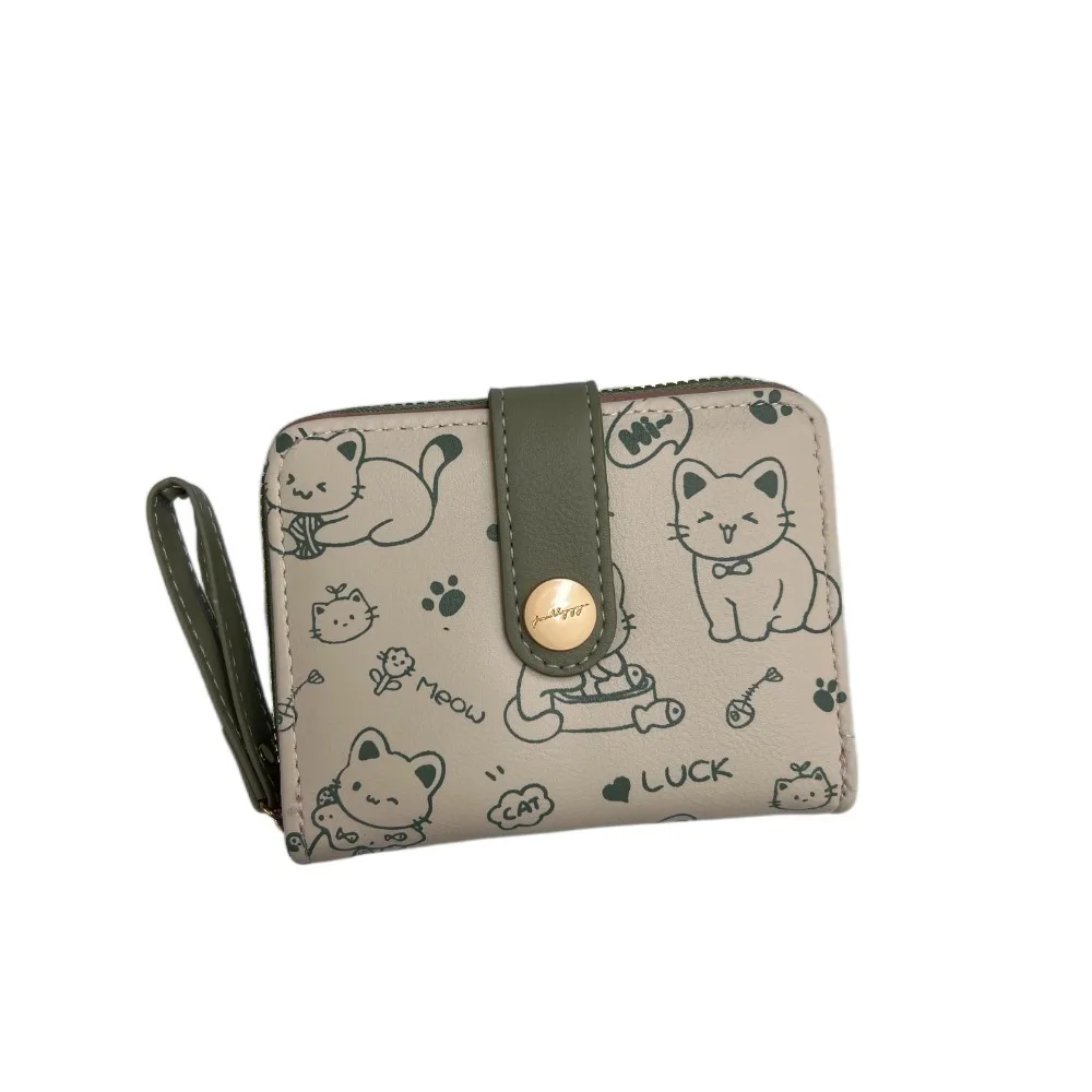 

Waterproof Cute Cat Girls Wallet Pu Multiple Card Slot Short Student Money Bag Candy Colors Portable Zipper Wallets Student