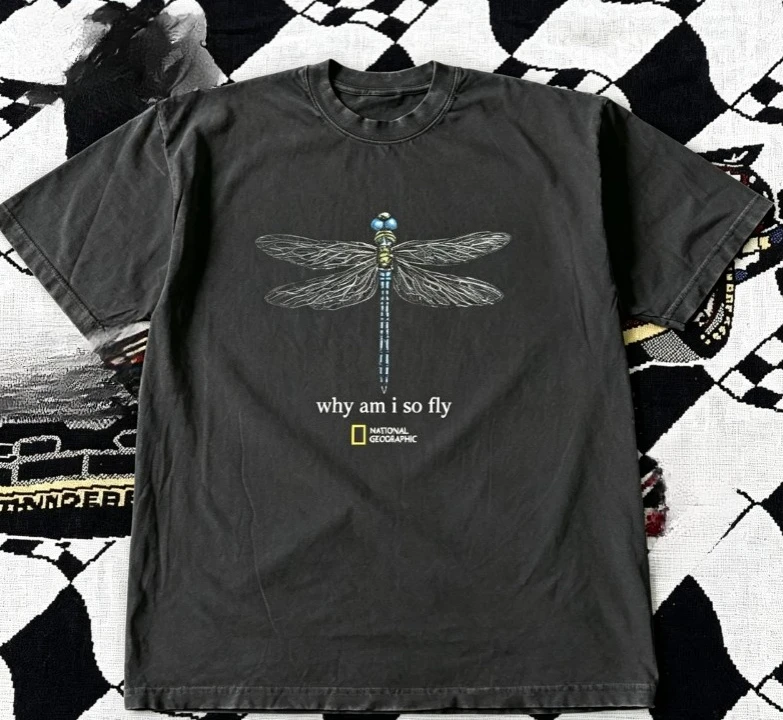 Y2K Vintage Dragonfly Print Tee Nature Wildlife Insect Art Men Women O-Neck Short Sleeve Tshirt