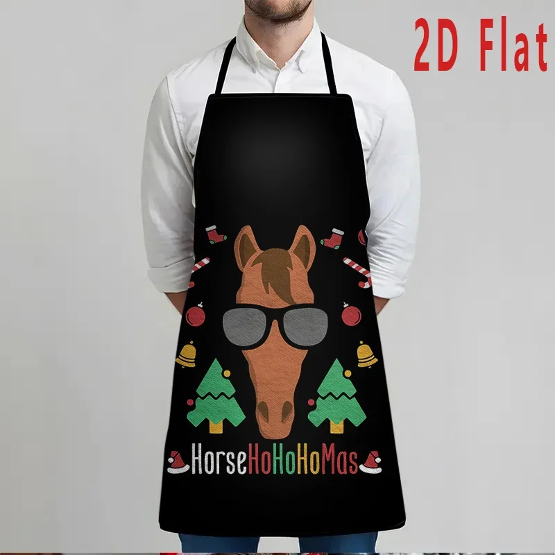 1pc Large 23.62x31.5inch Christmas Apron with Horse Reindeer Print, Santa Hat Candy Cane Design Heavy