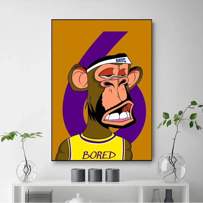 Funny NFT Series The Bored Ape Monkey Animals Poster Cartoon Character Wall Art Pictures Canvas Painting Home Room Decor