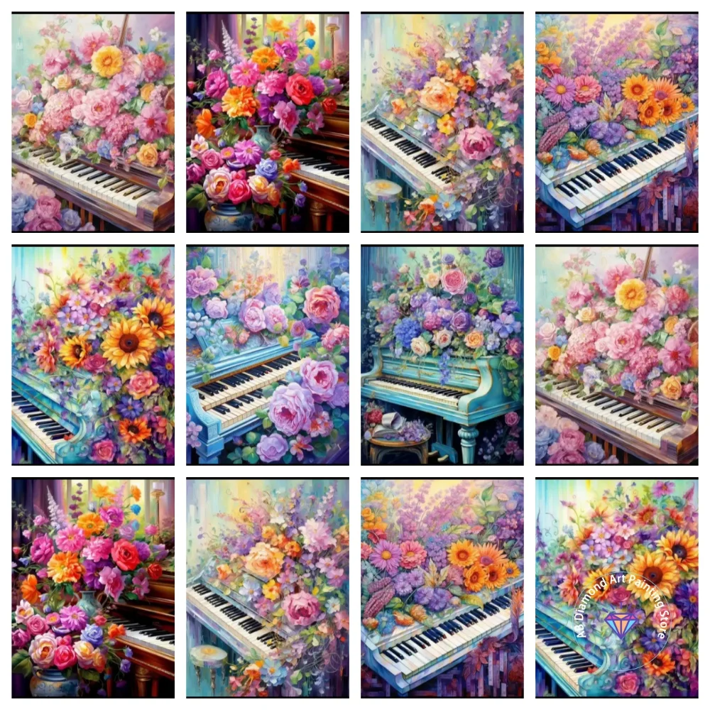 

Flower Mirror Piano AB Diamond Painting Kit Square Round Diamond 5D DIY Mosaic Handmade Art Adult Exquisite Gift Home Decor