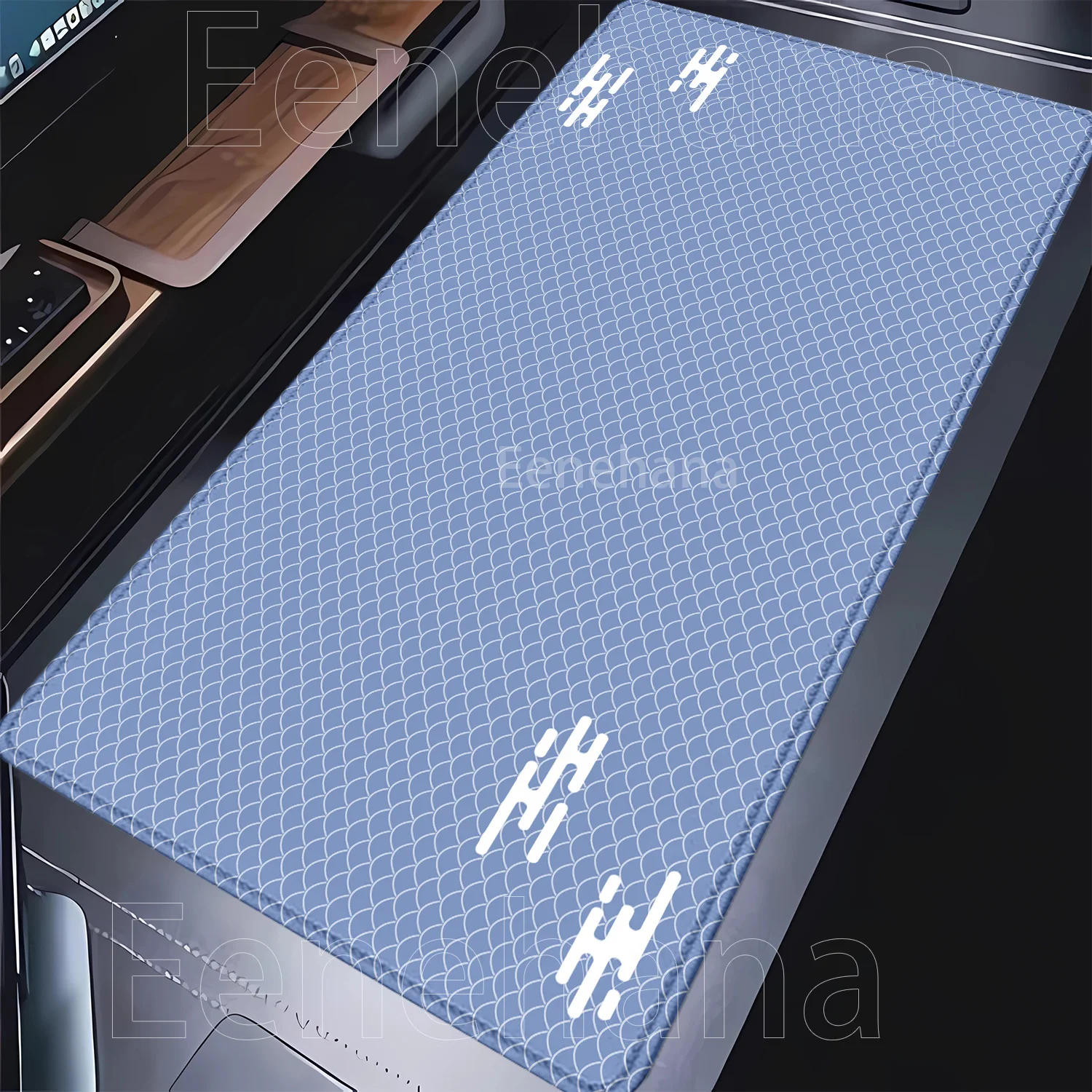 XXL Mousepad Anime Sea wave Art Keyboard Minimalist Diamond Grid Extended Gaming Mouse Pad Light Gray Non-Slip Keyboard Desk Mat