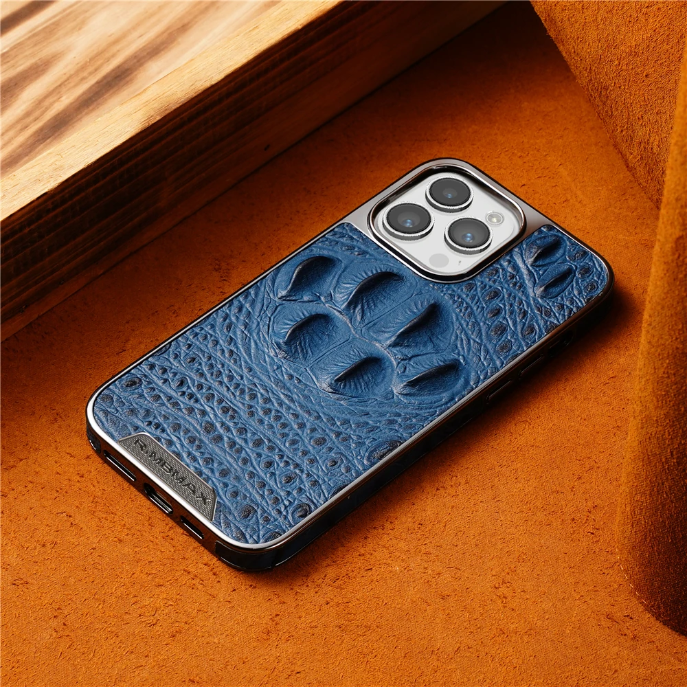 Luxury Business Crocodile Claw Genuine Leather Case For iPhone 16 Pro Max 14 13 12 15 Pro Max 16 Pro Shockproof Cover Phone Case